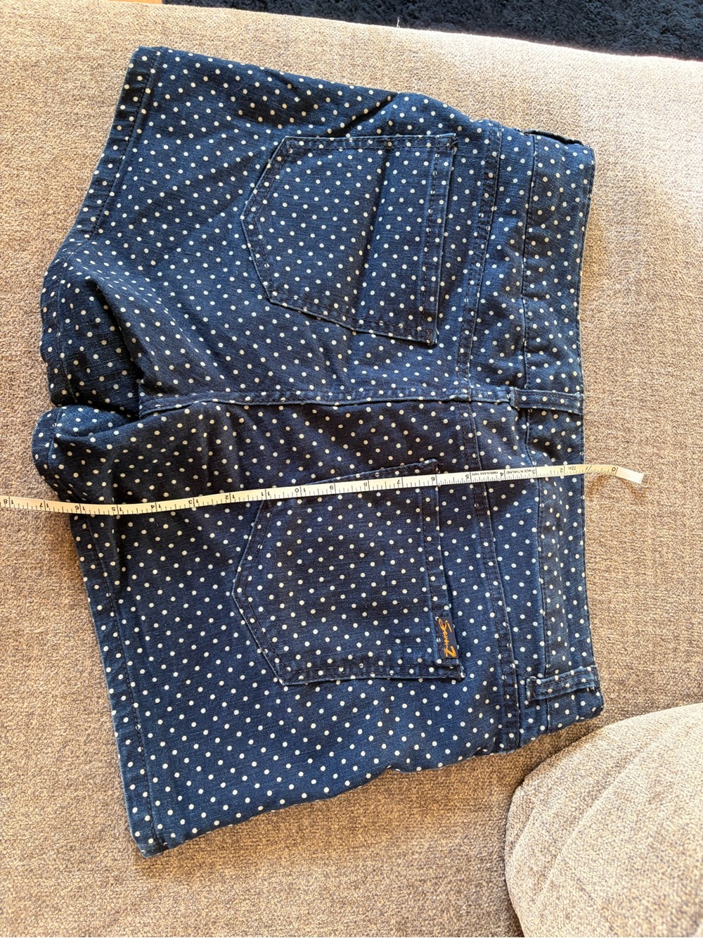 7 For All Mankind Navy Blue Polka Dot Denim Shorts